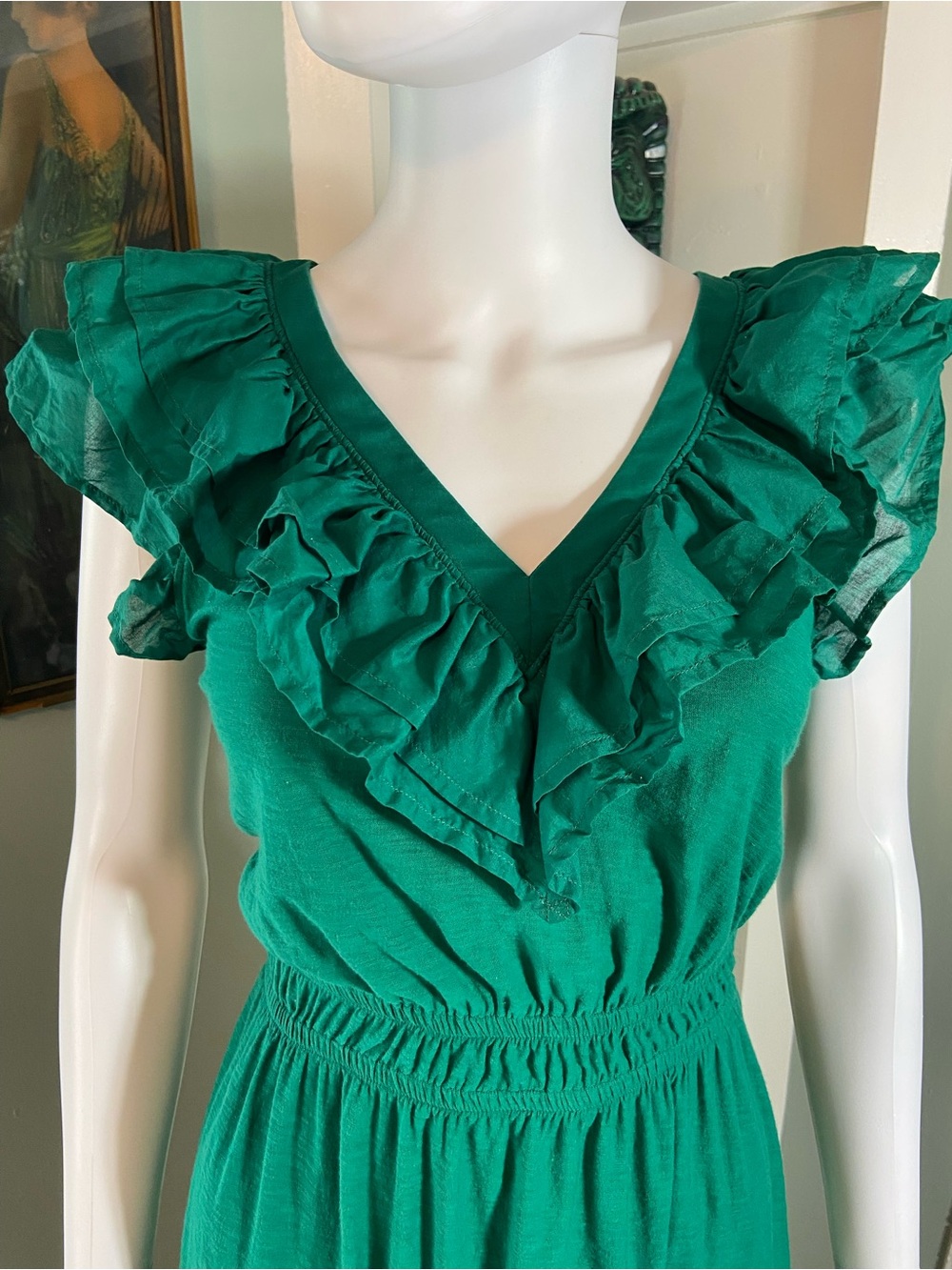 Nation LTD Aria Emerald Green Ruffle V-Neck Midi Dress XSmall XS - Picture 6 of 16